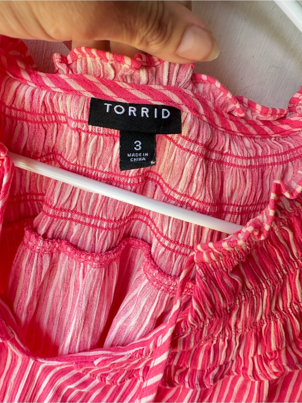 torrid Pink & White Striped Ruffle-Neck Blouse - Picture 4 of 5